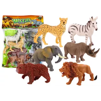 LEAN TOYS 6 laukinių gyvūnų figūrėlių rinkinys: dramblys, liūtas, raganosis, tigras, zebras, žirafa