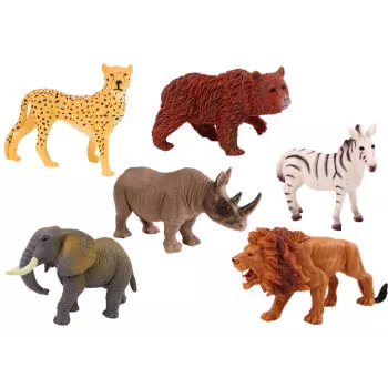 LEAN TOYS 6 laukinių gyvūnų figūrėlių rinkinys: dramblys, liūtas, raganosis, tigras, zebras, žirafa