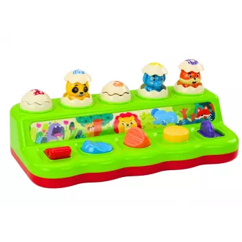 LEAN TOYS Pop Up Animals edukacinė veiklos panelė su garsais, tinkama kūdikiams nuo 12 mėn.