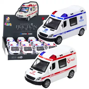 LEAN TOYS policijos automobilis ir greitosios pagalbos automobilis su inerciniu varikliu, šviesomis ir garsais, atidaromos durys, mišrus asortimentas