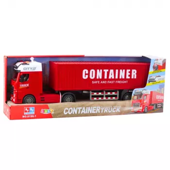 LEAN TOYS Transport Truck su konteineriu, šviesomis ir garsais, raudonas