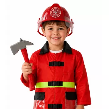LEAN TOYS 158 Ugniagesio kostiumo rinkinys su šalmu, gesintuvu ir laužtuvu – raudonas, vieno dydžio, 3-8 m.
