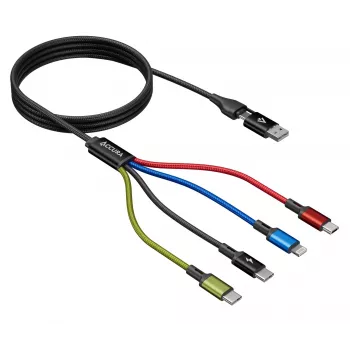 Accura 8-in-1 Universalus įkrovimo kabelis USB-A/USB-C į 2x USB-C, Lightning, Micro USB, 3.0A, 1,2 m, juodas