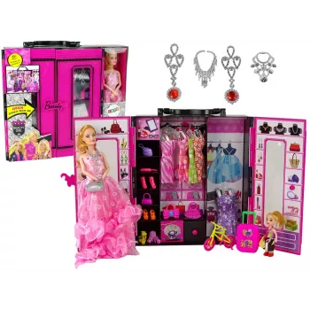 LEAN TOYS Lėlė su drabužių spinta ir persirengimo kambariu lagamine „Beauty Girl“