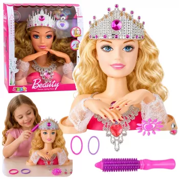 LEAN TOYS Beauty Fashion Stiliaus galva su aksesuarais, šviesiaplaukė, 25 cm, vaikams nuo 3 m.