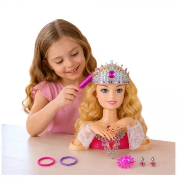 LEAN TOYS Beauty Fashion Stiliaus galva su aksesuarais, šviesiaplaukė, 25 cm, vaikams nuo 3 m.