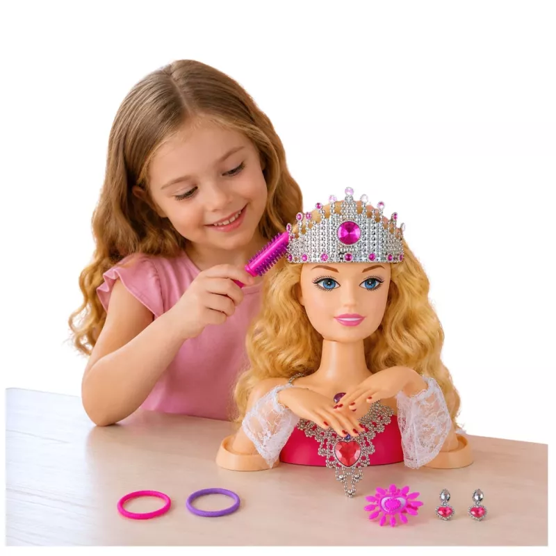 LEAN TOYS Beauty Fashion Stiliaus galva su aksesuarais, šviesiaplaukė, 25 cm, vaikams nuo 3 m.