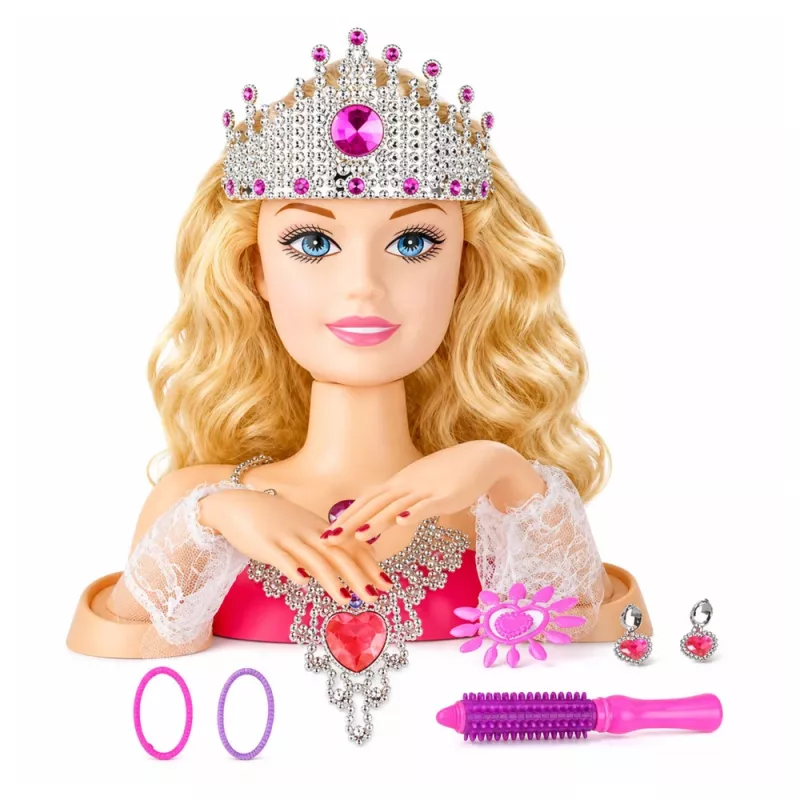 LEAN TOYS Beauty Fashion Stiliaus galva su aksesuarais, šviesiaplaukė, 25 cm, vaikams nuo 3 m.