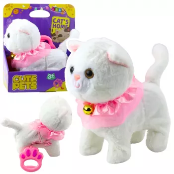 LEAN TOYS interaktyvus kačiukas su pavadėliu Pink Ruffle Tinkerbell – vaikšto ir miauksi