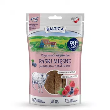 BALTICA Meat Strips ėriena su avietėmis – bekvapiai šunų skanėstai – 90 g