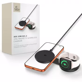 TECH-PROTECT A55 2-in-1 magnetinis MagSafe belaidis įkroviklis 25W Qi2.2 juodas