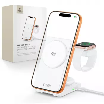 TECH-PROTECT A56 3-in-1 magnetinis MagSafe belaidis 25W Qi2.2 įkroviklis, baltas