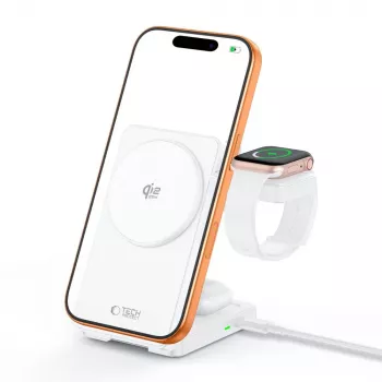 TECH-PROTECT A56 3-in-1 magnetinis MagSafe belaidis 25W Qi2.2 įkroviklis, baltas