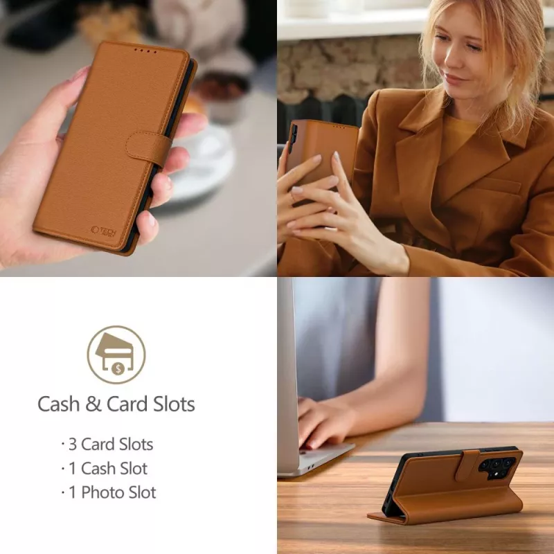 Tech-Protect Wallet Case, skirta Apple iPhone 16E, balno rudos spalvos
