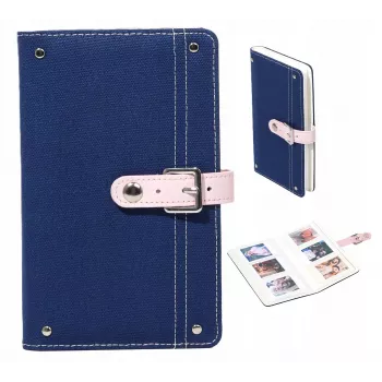 LOVEINSTANT Denim fotoalbumas Fujifilm Instax Mini – talpina 108 nuotraukas, PU odos viršelis, 18 puslapių, mėlynas