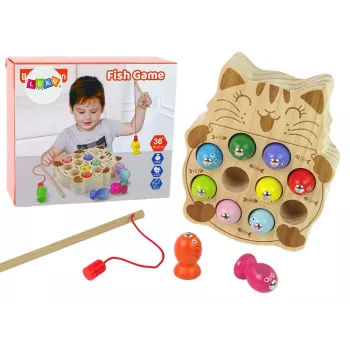 LEAN TOYS medinis žuvų gaudymo žaidimas su 2 meškerėmis, kačiukas