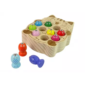 LEAN TOYS medinis žuvų gaudymo žaidimas su 2 meškerėmis, kačiukas