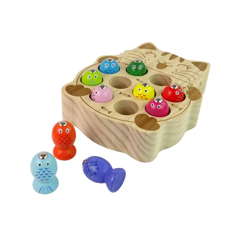 LEAN TOYS medinis žuvų gaudymo žaidimas su 2 meškerėmis, kačiukas