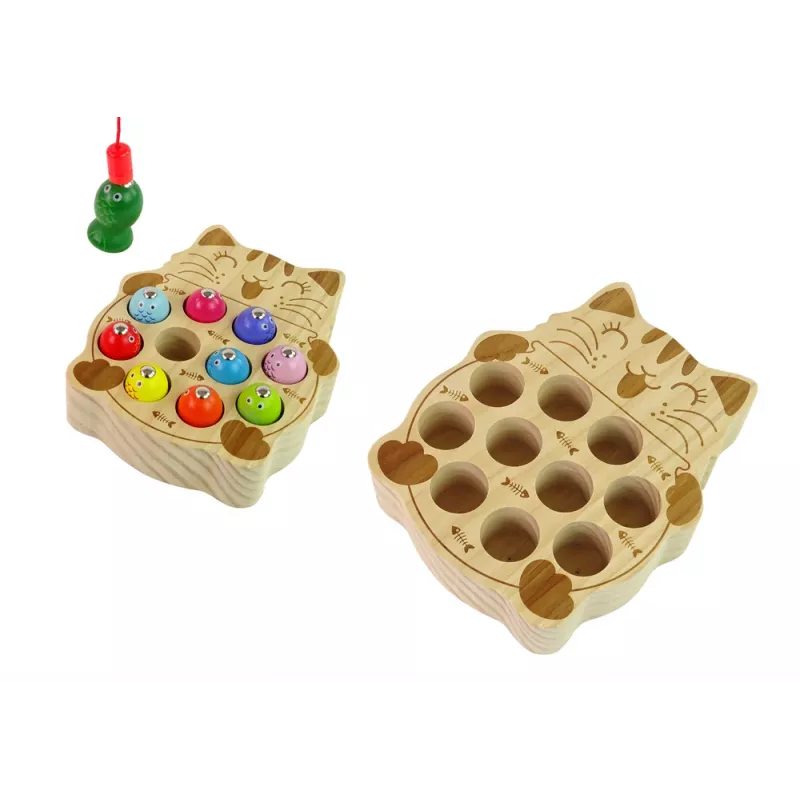 LEAN TOYS medinis žuvų gaudymo žaidimas su 2 meškerėmis, kačiukas