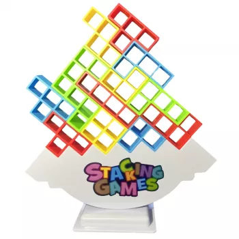LEAN TOYS Tetris bokšto balansavimo įgūdžių žaidimas 16 kaladėlių 22 spalvų kortelės