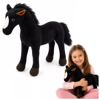 LEAN TOYS pliušinis arkliukas minkštas žaislas talismanas juodas 40cm x 37cm