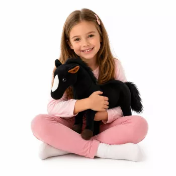 LEAN TOYS pliušinis arkliukas minkštas žaislas talismanas juodas 40cm x 37cm