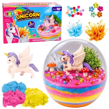 LEAN TOYS kristalų auginimo eksperimentų rinkinys „Vienaragio terariumas“ su LED apšvietimu