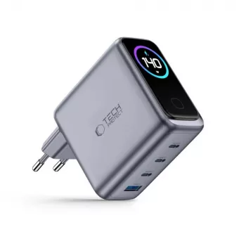 TECH-PROTECT POWERVISION NC140W-GaN 4 prievadų tinklo įkroviklis PD 140W / QC3.0 tamsiai pilkas