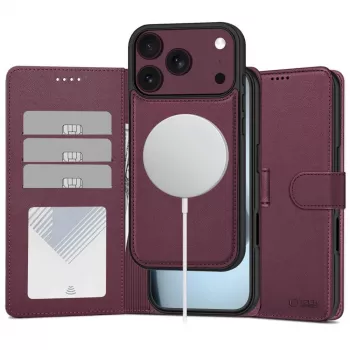 TECH-PROTECT MagSafe piniginė, skirta iPhone 17 Pro Max / 18 Pro Max – Mulberry, RFID apsauga, talpina 3 korteles