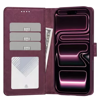 TECH-PROTECT MagSafe piniginė, skirta iPhone 17 Pro Max / 18 Pro Max – Mulberry, RFID apsauga, talpina 3 korteles