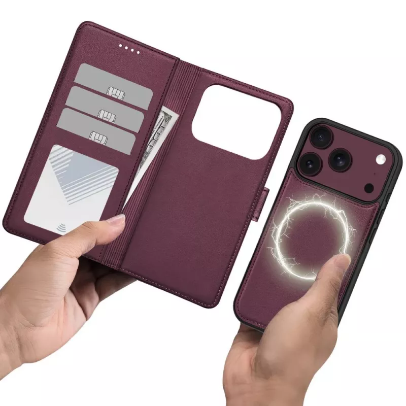 TECH-PROTECT MagSafe piniginė, skirta iPhone 17 Pro Max / 18 Pro Max – Mulberry, RFID apsauga, talpina 3 korteles