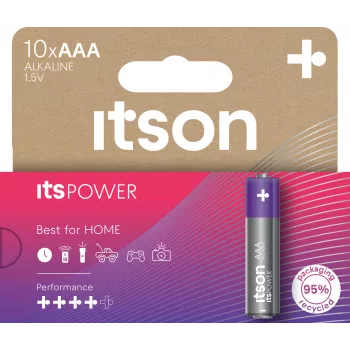 ITSON LR03IPO/10HH AAA šarminės baterijos, 10 vnt. | 1,5V LR03 MN2400 ilgaamžės, apsaugotos nuo nutekėjimo, be gyvsidabrio