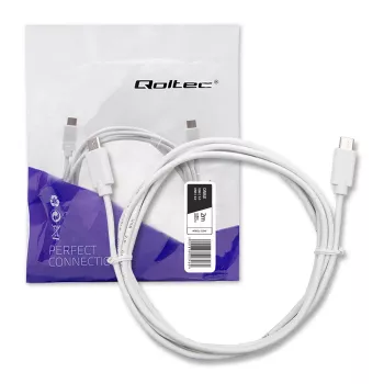 Qoltec USB 2.0 Type-C vyriškas į Type-C vyrišką laidas 2 m baltas