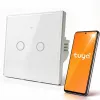 Qoltec 2 kanalų jutiklinis išmanusis šviesos jungiklis Wi-Fi Tuya Smart Life grūdintas stiklas baltas