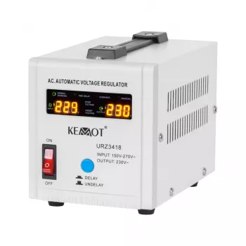 KEMOT SER-500 automatinis įtampos stabilizatorius 500VA 300W relės tipo 230V AC išvestis, Schuko lizdas, LED indikatoriai