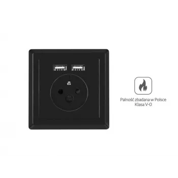 LANBERG AC-WS01-USB2-E-B įleidžiamas prancūziškas lizdas su dvigubu USB įkrovikliu, 230V 16A, juodas