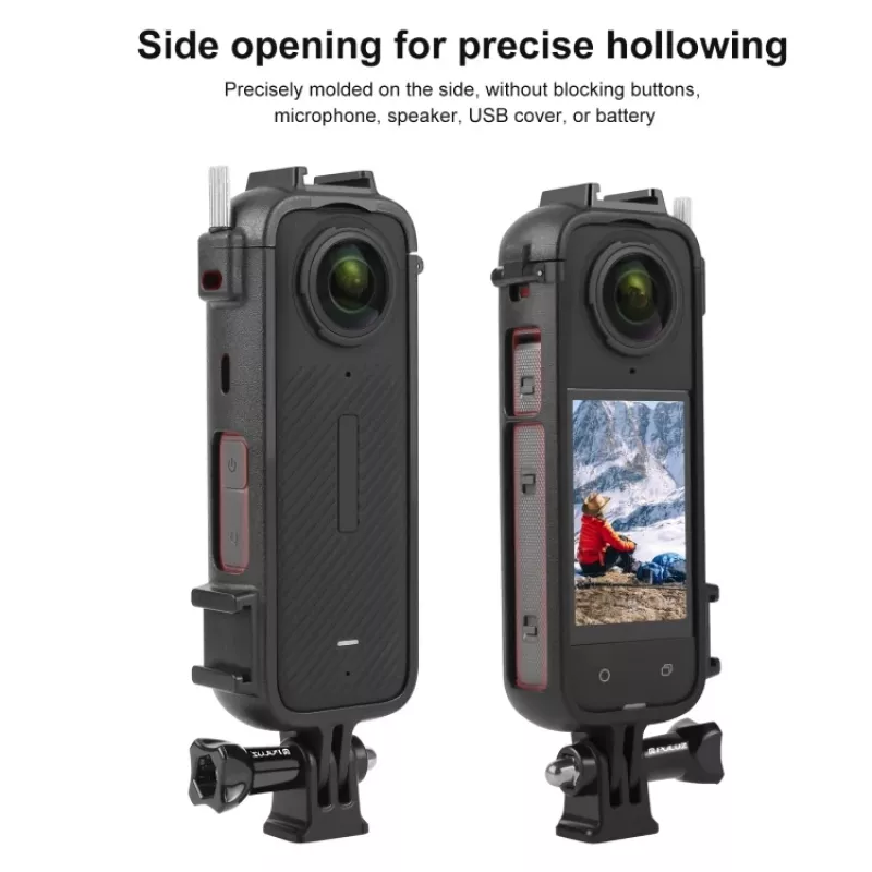 PULUZ PU979B apsauginis rėmas su dvigubu šalto bato laikikliu, skirtas Insta360 X4 – juodas