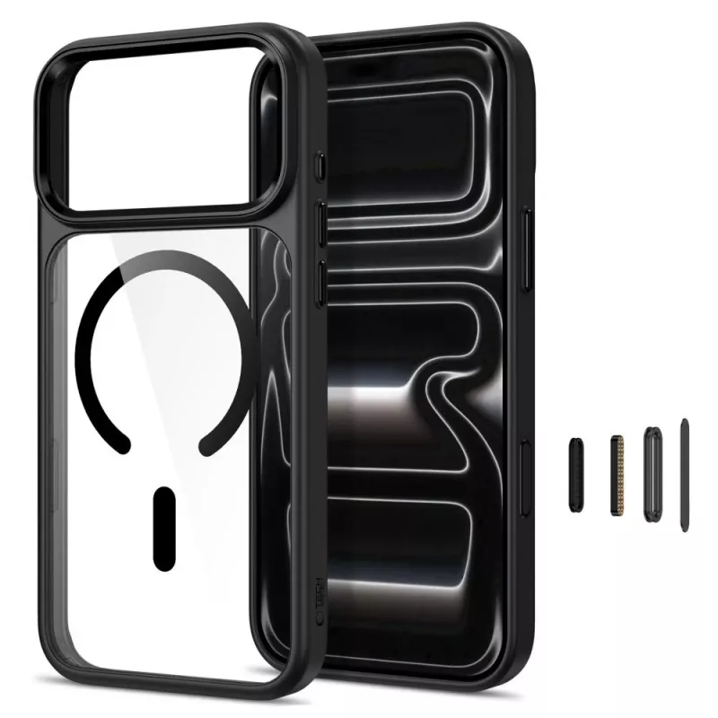 Tech-Protect Magmat MagSafe permatomas dėklas, skirtas iPhone 17 Pro Max / 18 Pro Max – juodas