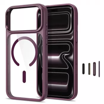 Tech-Protect Magmat MagSafe skaidrus dėklas, skirtas iPhone 17 Pro Max / 18 Pro Max - tamsiai vyšninis