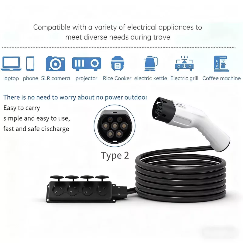 AKYGA AK-SC-E27 V2L adapteris iš Type 2 į 4x Schuko 16A 3m
