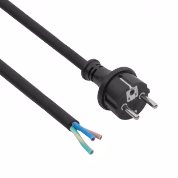 AKYGA AK-OT-04S 5 m guminis maitinimo laidas, H05RR-F 3x1,5 mm², CEE 7/7 į atvirą galą, 16 A, juodos spalvos