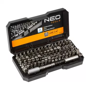 NEO TOOLS 99 dalių atsuktuvų antgalių rinkinys su rankena, S2 plieno, 1/4 inch šešiabriaunis