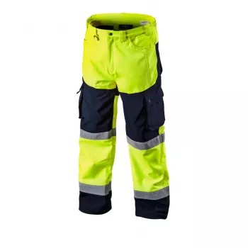 NEO TOOLS Softshell aukšto matomumo darbo kelnės, fluorescencinės geltonos, XL dydis