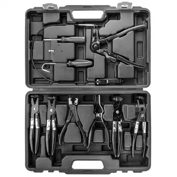 NEO TOOLS 9 dalių žarnų spaustuvų replių rinkinys su ergonomiškomis rankenomis ir laikymo dėklu