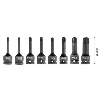 NEO Tools 10-257 219 dalių 1/4 colio, 3/8 colio, 1/2 colio jungčių su reketais, antgaliais ir šešiabriauniais rakteliais komplektas, laikymo dėkle