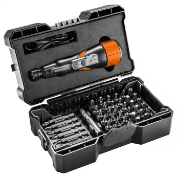 NEO TOOLS 04-200 USB-C 3,6 V belaidis atsuktuvas su 10 antgalių ir plastikiniu dėklu
