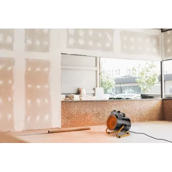 NEO TOOLS 90-068 pramoninis elektrinis ventiliatorinis šildytuvas 3kW, 2 šilumos režimai, IPX4 atsparus vandens purslams, reguliuojamas termostatas, nešiojamas