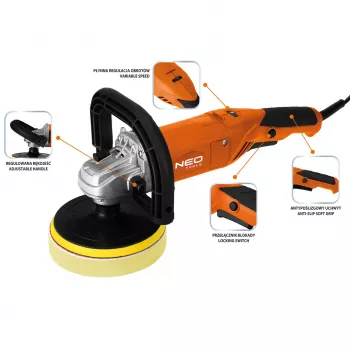 NEO TOOLS 04-701 Rotacinis poliruoklis 900W 150 mm, kintamo greičio, su minkštu paleidimu