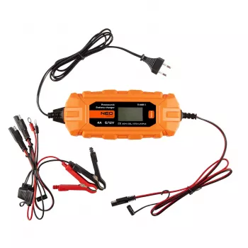 NEO TOOLS 11-891-1 Automatinis akumuliatorių įkroviklis 4A/70W, skirtas 6V/12V švino rūgšties, AGM ir GEL baterijoms (3-120Ah)