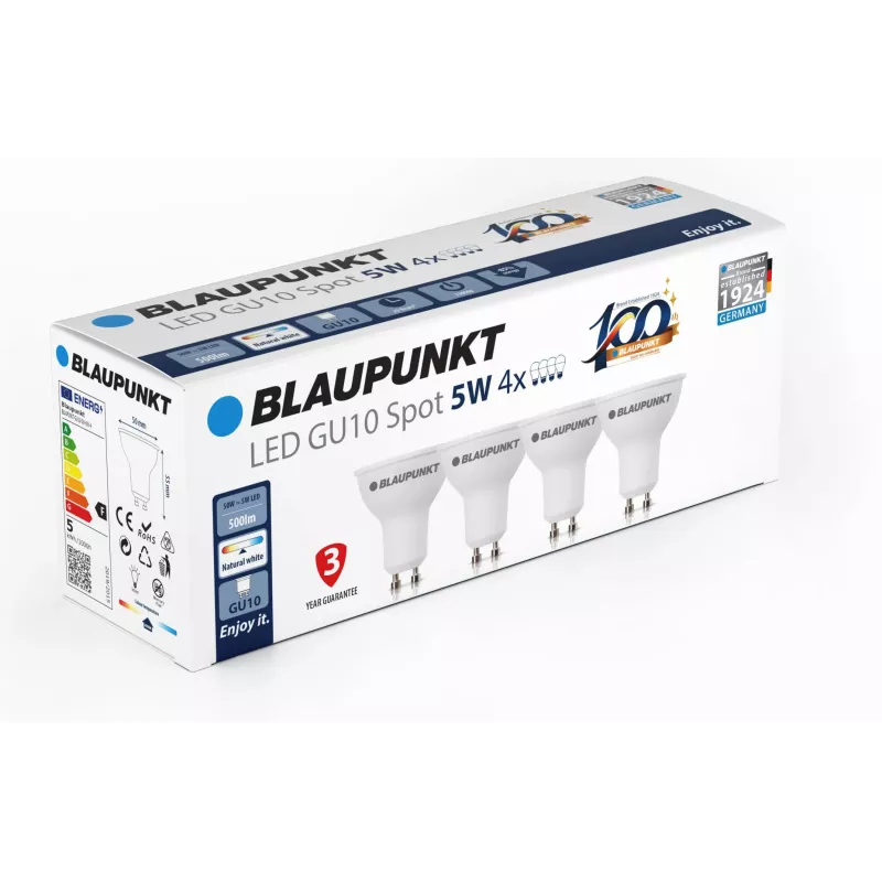 Blaupunkt LED lemputė GU10 500 lm 5W 4000K, 4 vnt. (BLAUPUNKT-GU10-5W-NW-4)